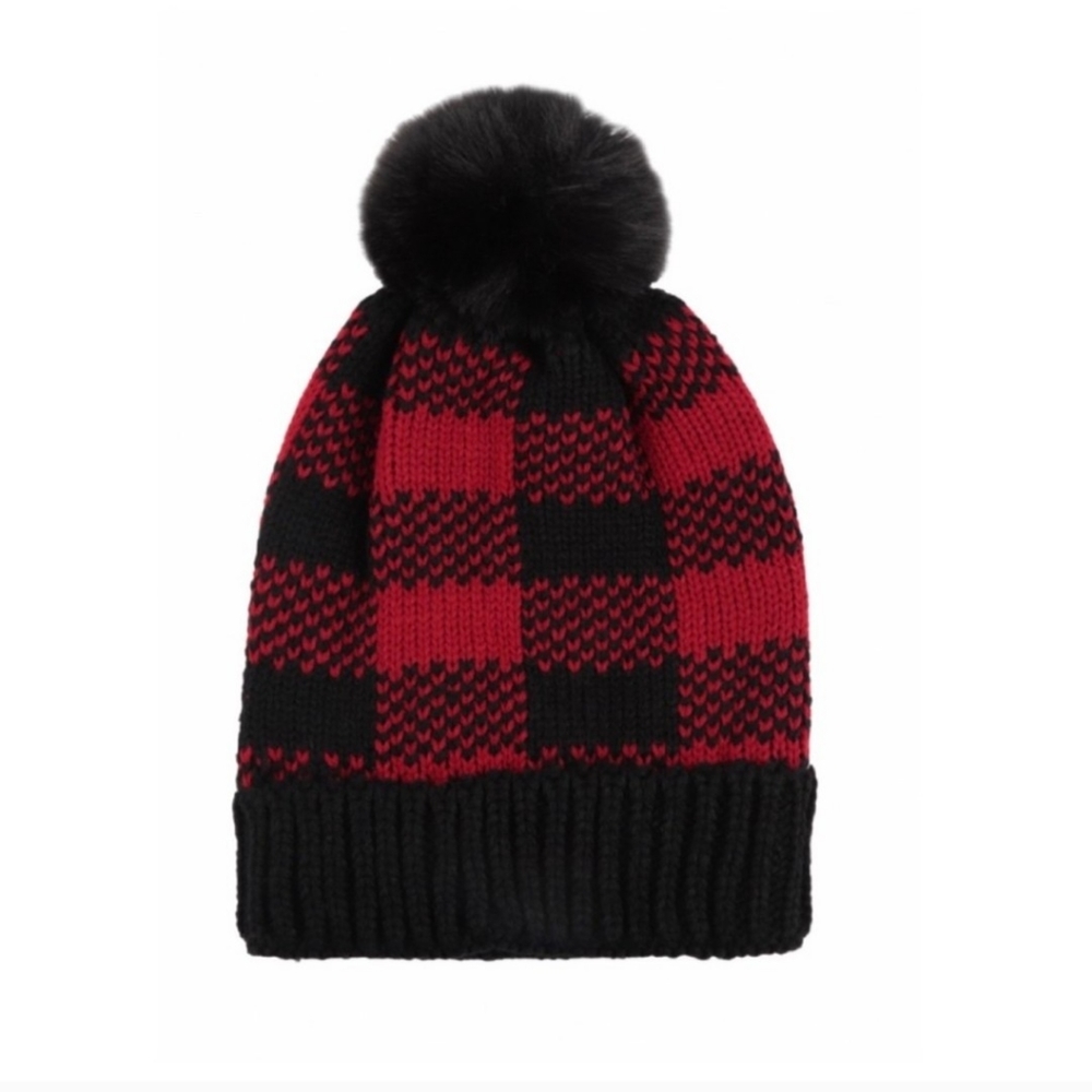 ❌SOLD✨BUFFALO PLAID BEANIE HAT-RED/BLACK-NEW - Picture 1 of 1